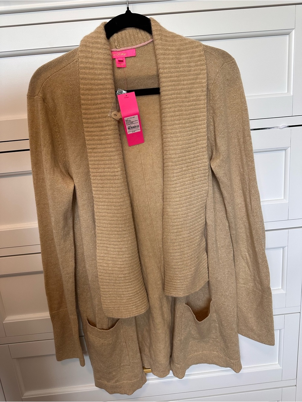 NWT Lilly Pulitzer Norwood Cashmere Cardigan in Heathered Sand Bar Metallic